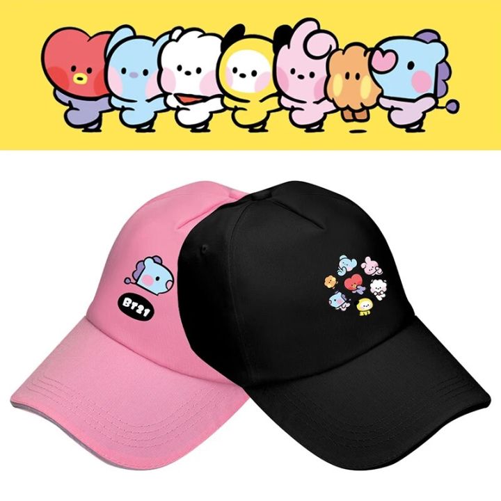 Kawaii bt21 Minini Anime Kpop Rj Koya Sun Hat Baseball Cap Chimmy Cooky Shooky Mang Cute Summer Beach Men Women Sunscreen Hat