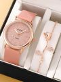 Minimalist Pretty Women Leather Quartz Watch & 1pc Bracelet.