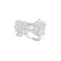 Gradient Love Moonstone Ring Tin Foil Texture Silver Bow Adjustable Ring Niche Heart Shaped Open Ring.