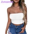 Amamia Women Solid Color Strapless Cropped Mini Bustier Slim Elastic Tube Top. 