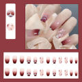 24Pcs Wine Red Fake Nails with Glue DIY Art Design Flower False Nails Wearable Nails Stylish Pattern Artificial Nails. 