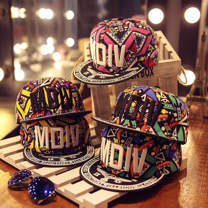 帽子 Chrome embroided Hiphop fashion cap Fashion MDIV Letter Embroidery Hip Hop Caps Totem Flat Edge