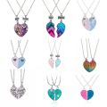 Hot Pink Blue Sequin Stitching Heart Broken Best Friends Necklace Pendant Chain BFF Friendship Jewelry Gifts For Kids 2PCS/Set. 
