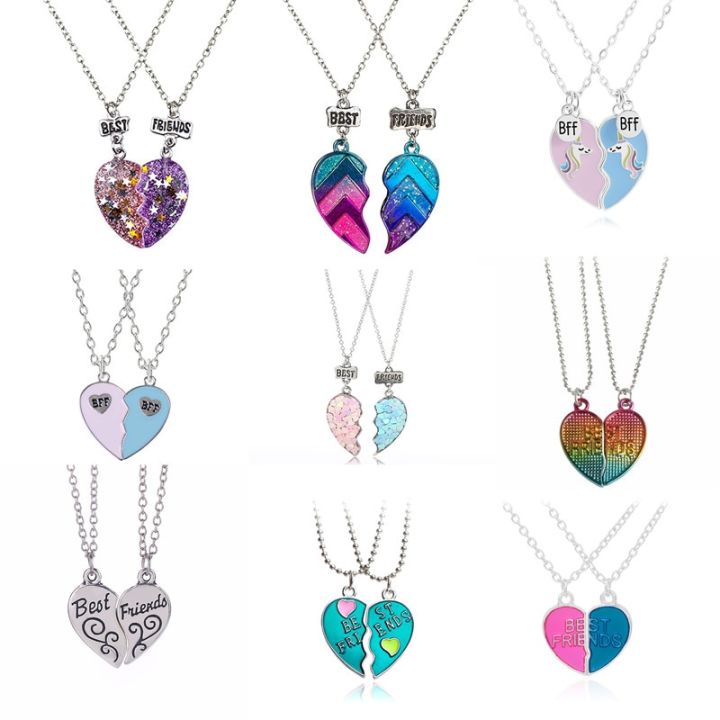 Hot%20Pink%20Blue%20Sequin%20Stitching%20Heart%20Broken%20Best%20Friends%20Necklace%20Pendant%20Chain%20BFF%20Friendship%20Jewelry%20Gifts%20For%20Kids%202PCS/Set%20-%20Image%203