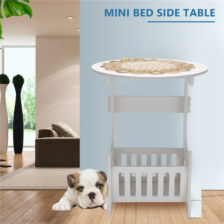 Mini Plastic Round Coffee Tea Table Room Storage Rack Bedside Table White