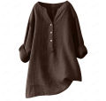 Ladies clothing shirt cotton and linen top pocket.