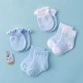 4Pairs/Lot Lace Ruffles Baby Socks Gloves Set Breathable Cotton Infant Socks Anti Scratch Newborn Protection Face Mittens Socks. 