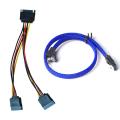 50CM SATA 3.0 III SATA3 7Pin Data Cable Right Angle 6Gb/S SSD Cables HDD Hard Disk Data Cord with Nylon Sleeved(Blue) & 6In SATA Power Y Splitter Cable Adapter - M/F (Power Cable) - Blue & black. 