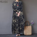 ZANZEA Women Vinatge Floral Printed Long Maxi Dress Loose Baggy Cotton Kaftans.