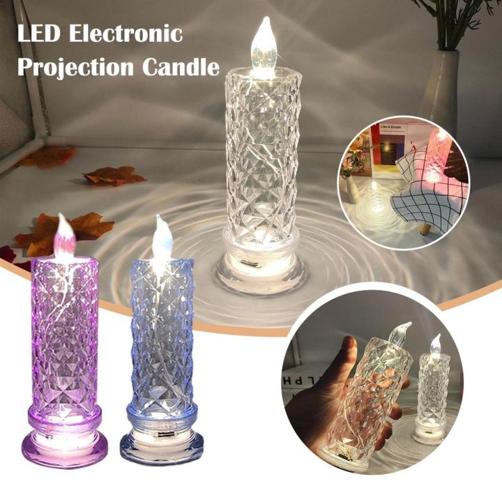 Electronic Candle Night Light Desktop Flameless Candles Alabaster Candle Holders Birthday Wedding Simulation Candle Creative Rose Pattern Refractive Led