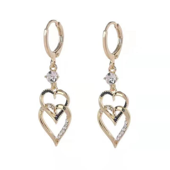 Hollow Out Dual Layer Heart Earrings Double Layers Heart Earrings Dual Layer Heart Zircon Earrings Heart Pendant Earrings Heart Drop Dangle EEarrings Fashion Heart Earrings