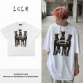 【Flash sale】 100%Cotton West Coast Fashion Doberman Short SleeveTT-shirt Men's Hound Printed High Street Retro Loose. 