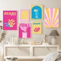 Trendy Cocktail Sunset Gallery Wall Posters Miami Bonai Print Pink Yellow Picture Aesthetic Canvas Painting Dorm Teen Room Decor. 