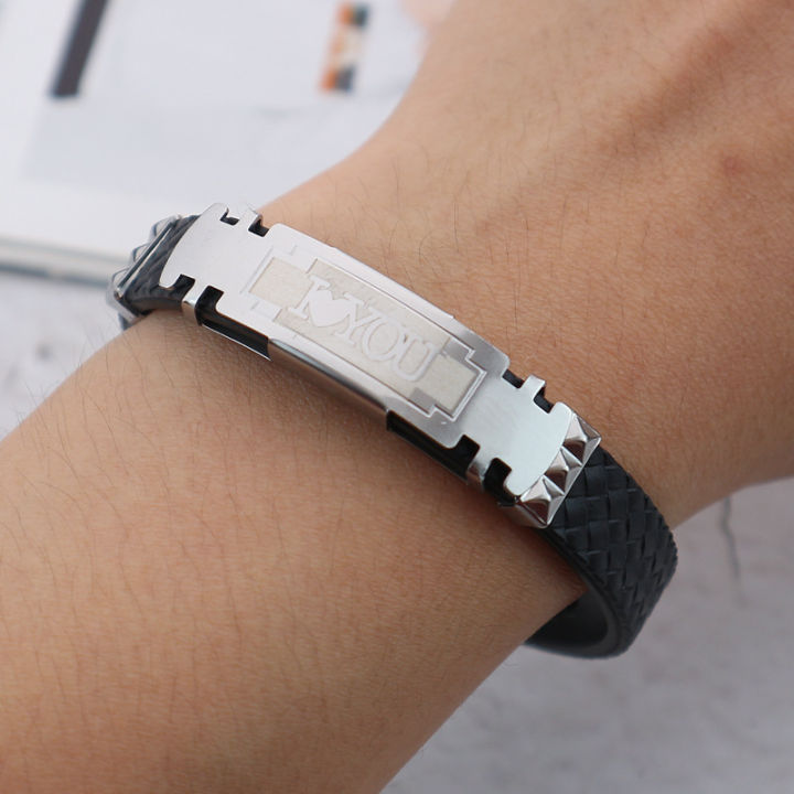 Yiwu%20small%20commodities%20street%20stall%20hand%20jewelry%20PVC%20stainless%20steel%20boys'%20bracelet%20trend%20hip-hop%20titanium%20steel%20couple%20bracelet%20-%20Image%203