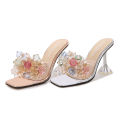 Cinderella Crystal Flower High Heel Sandals Stage Walk Show Hosting Car Model Malness Brand Large Women's Shoes.