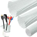 White Cable Sleeve, Cable Organizer for Desk PC TV Computer, Wire Protector Cable Wrap Cover, Cord Management for Home Office. 
