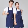 Adjustable Waterproof Fashion Solid Cooking Kitchen Bib Canvas Apron Dress With Pocket Side Wipes.