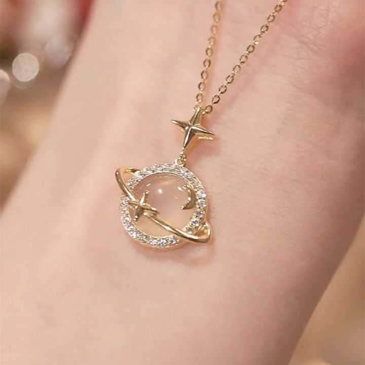 Live source planet necklace for the year of the woman new moon chalcedony myth niche design gold color light luxury clavicle chain