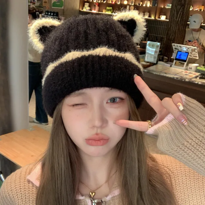 Plush%20Women'S%20Beanie%20Stylish%20Faux%20Warm%20Knitted%20Hat%20Wool%20Cap%20for%20Fall%20Winter%20Outdoor%20K-Pop%20Fans%20Women'S%20Fashion%20-%20Image%202