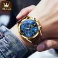 Olevs Elegant Men Fashion Analog Quartz Watch with Brown Leather Strap and Mineral Glass.
