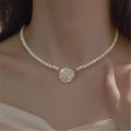 Elegant Fashion Rose Pearl Bead Necklace for Women Temperament Flower Versatile Clavicle Chain Necklace Women's Jewelry Gift.