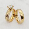 Ladies Big Stone cz Diamond Engagement Promise Anniversary Wedding Rings for Couples Dubai 24k Gold Plated Stainless Jewelry. 