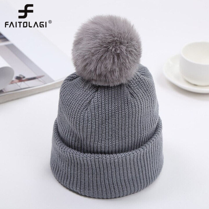 Plush Ball Children Pullover Cap Soild Baby Knit Hat Autumn Winter Warm Ear Protection Headgear Kids Skullies Beanie Caps 0-3Y