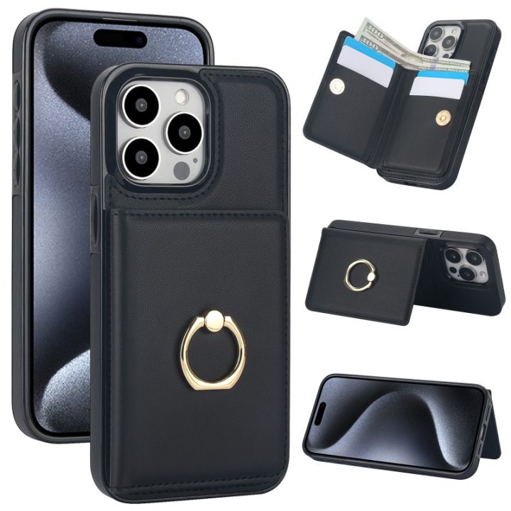 For iPhone 12 11 Pro XS Max XR X 7 8 SE2 Mini Phonrelaxe Case, Folding Card Bag Ring Bracket Leather Cover