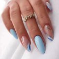 24Pcs Artificial False Nails with Almond Design Black Diagonal Line French Nails Stiletto Wearable Nail Art Tips Press On.