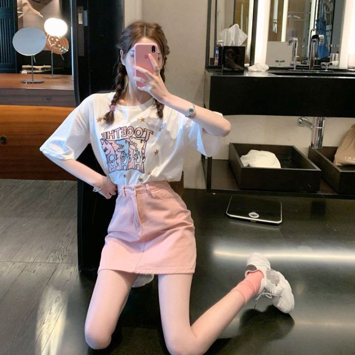Pink%20Denim%20Skirt%20Skirt%20Small%20High%20Waist%20SlimmingbmSkirtaLine%20Skirt%20Vintage%20Skirt%20Skirt%20for%20Women%20Summer%20-%20Image%203