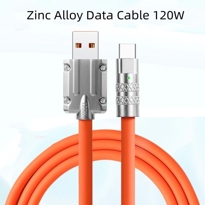 Zinc Alloy Data Cable OD6.0 Bold Flash TYPE-C Charging Cable 120W