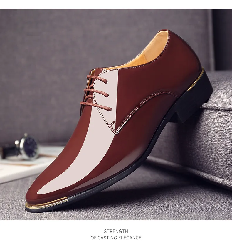 mens patent leather shoes men dress shoes lace up Pointed toe wedding  Business party colors big size rtg5 KEEMEEUYZO