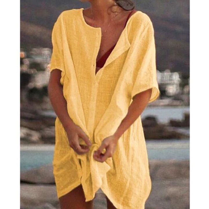 Qisin%20Hot%202023%20Cotton%20Tunics%20for%20Beach%20Women%20Swimsuit%20Cover-ups%20Woman%20Swimwear%20Beach%20Cover%20up%20Beachwear%20Mini%20Dress%20Sai%20de%20Praia%20-%20Image%203