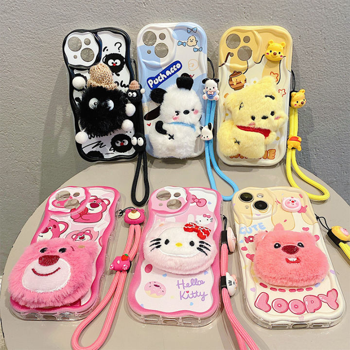 Sroof  Case  For Samsung Galaxy A02 A02S A03 a03s A04 A04E A05 A05S A12 A13 A13 A14 A15 A16 A21S Fashionable and Cute Cream Plush Phone Case with Six Animal Types Pacha Dog Strawberry Bear phone case back cover