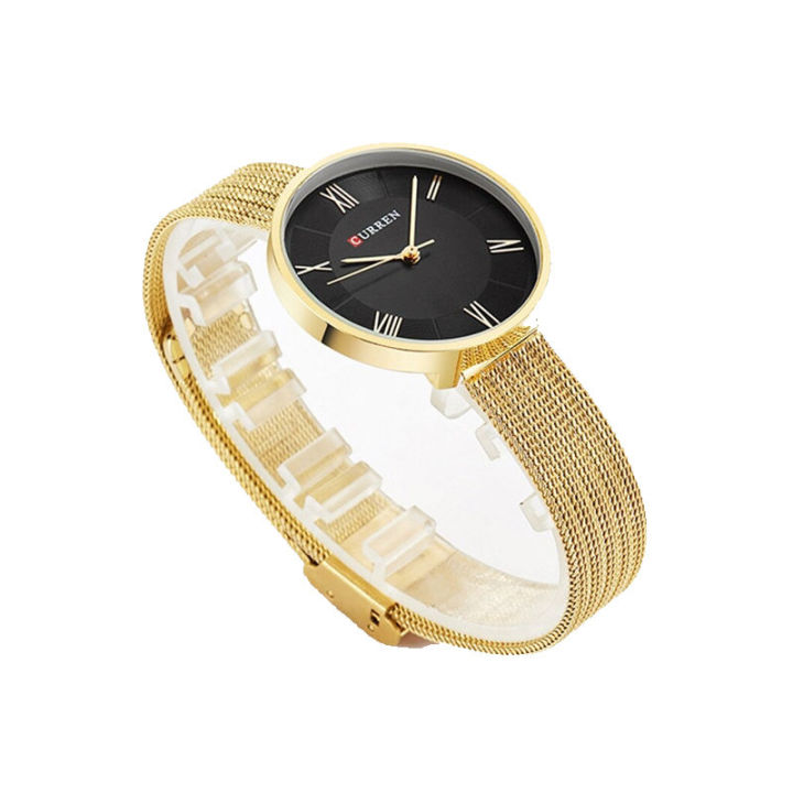 CURREN%209020%20Golden%20Mesh%20Stainless%20Steel%20Analog%20Watch%20For%20Women%20-%20Black%20&%20Golden%20-%20Image%204
