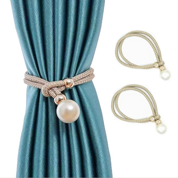 Showkanbay 1pcs Curtain Rope Tiebacks Curtain Tiebacks with Pearls Decorative -Curtain Tiebacks for Drapes Home Office Artistic Decorcurtain (Beige)