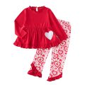1~6 Years Baby Girl Spring Clothes Set Love Heart Xmas Long Sleeve Top +Pant Outfit for Kids Girl 2t 3t 4t 5t New Year Christmas.