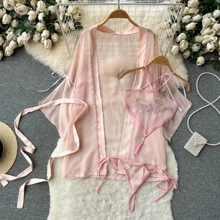 Embroidery%20Pendants%20Stripe%20Anime%20Cosplay%20Costume%20Cheongsam%20High%20Split%20Dress%20Chinese%20Hanfu%20Pajamas%20For%20womens%203%20Piece%20Set%20-%20Image%202