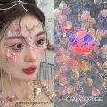 Face jewelry, antique shark makeup, shell fish scales, mermaid tear makeup, Hanfu, pearl nail art, eye makeup, patches. 