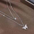 Women Double Layer Pendant Clavicle Chain Silver Butterfly Necklace Chain.