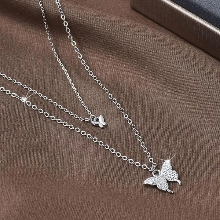 Women%20Double%20Layer%20Pendant%20Clavicle%20Chain%20Silver%20Butterfly%20Necklace%20Chain%20-%20Image%203