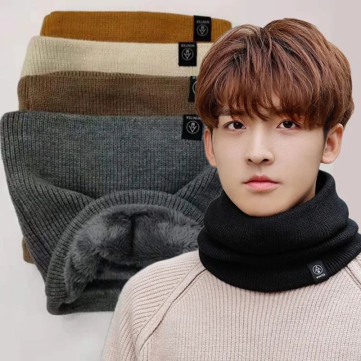 【Atoztide Store】Winter Ring Scarf Plush Knitted Neck Scarves Outdoor Woolen Yarn Soft Muffler