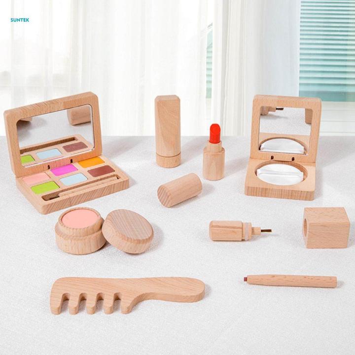 Pretend Play Makeup Beauty Set Kids Pretend Play Makeup Set for Girls Role Playing Makeup Set Toy Wooden Makeup Toys for Halloween Children