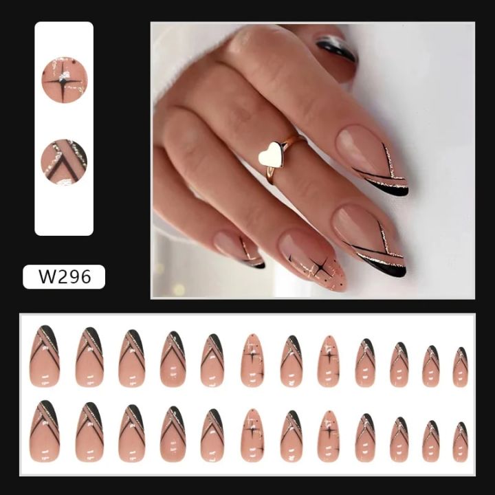 24Pcs/Box%20Almond%20Round%20False%20Nails%20Detachable%20Stiletto%20Nails%20Full%20Cover%20French%20Ballerina%20Women%20Girls%20Nail%20Tips%20Press%20Nails%20-%20Image%202