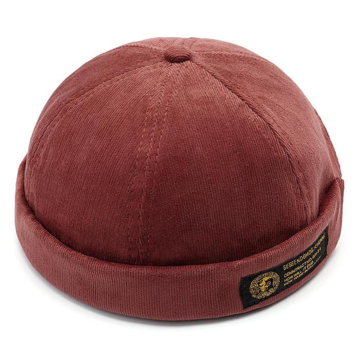 Mens Corduroy Adjustable Solid French Brimless Hat Retro Skullcap Sailor Cap