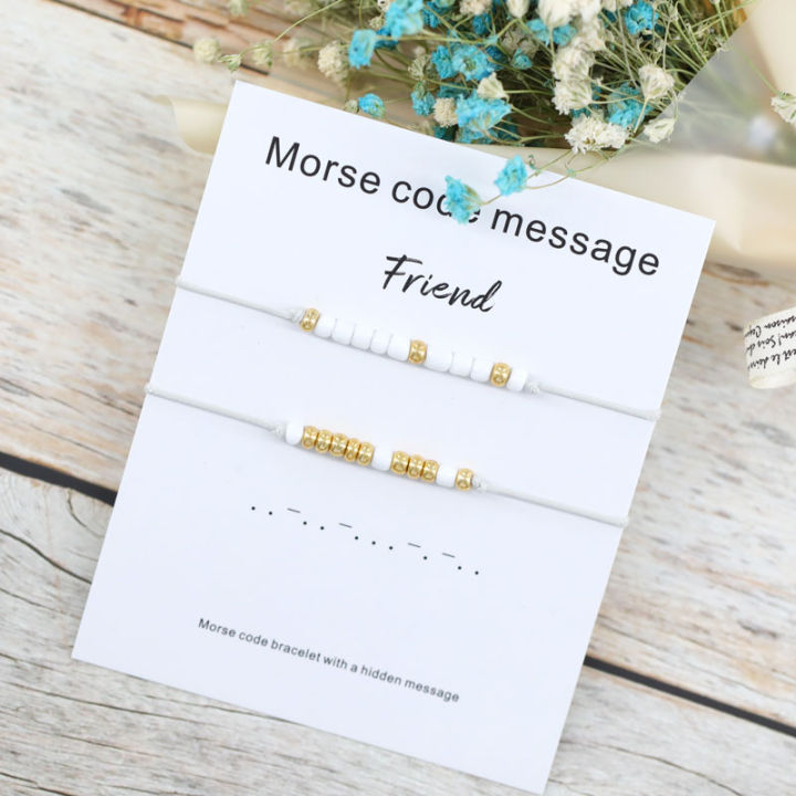 【Beiver Jewelry Store  】Set 2 Friends Morse Charm Best Friends Friendship Bracelet Code Jewelry Boyfriend Gift