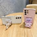 S 24 23 22 21 Plating Bear Holder Case For Samsung Galaxy S21 S23 S20 Fe S24 S22 Ultra Plus S9 Silicone Stand Cover Note 20 10. 