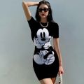 Disney Minnie Mickey Mouse bow print Elegant Pencil Dress Womens Simple Sheath Office Dresses Summer Short sleeve Casual Vestido. 