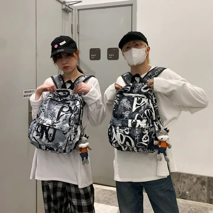 Schoolbag%20Men's%20Trendy%20Korean%20Style%20Printed%20Graffiti%20High%20School%20Student%20Large%20Capacity%20Domineering%20Backpack%20Junior%20High%20School%20Student%20College%20Female%20Backpack%20-%20Image%203