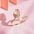 Pink Tulip Flower Ring Rings for Teen Girls- Personality Fashion Cat's Eye Stone Tulip Flower Open Ring.